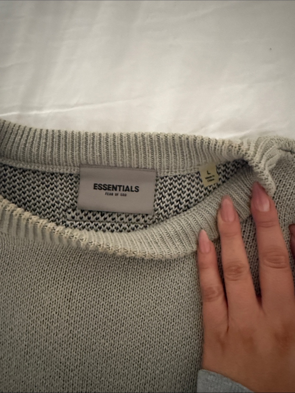 Essentials Crewneck Sweater in Light Gray with Black Logo - Picture 2 of 4